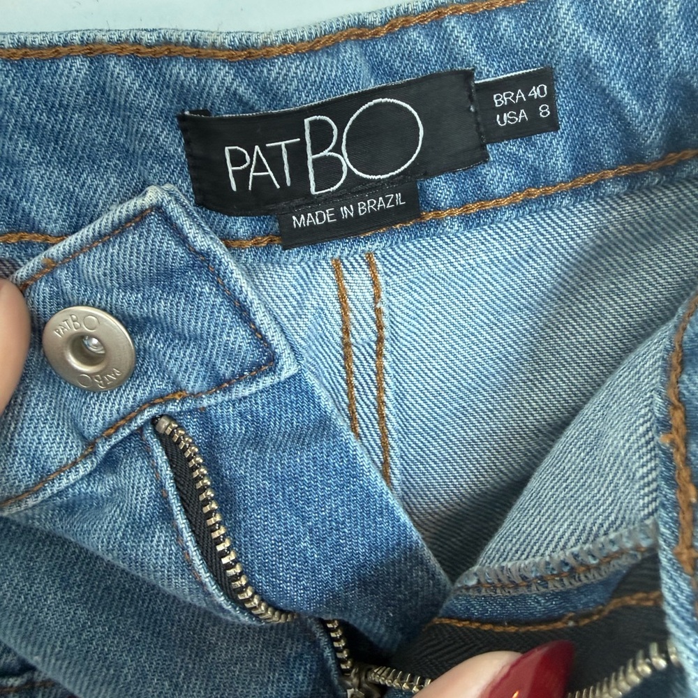 NWOT PatBO Braided Denim Mini Skirt with Gold Chain Accents size 8 - Picture 7 of 8